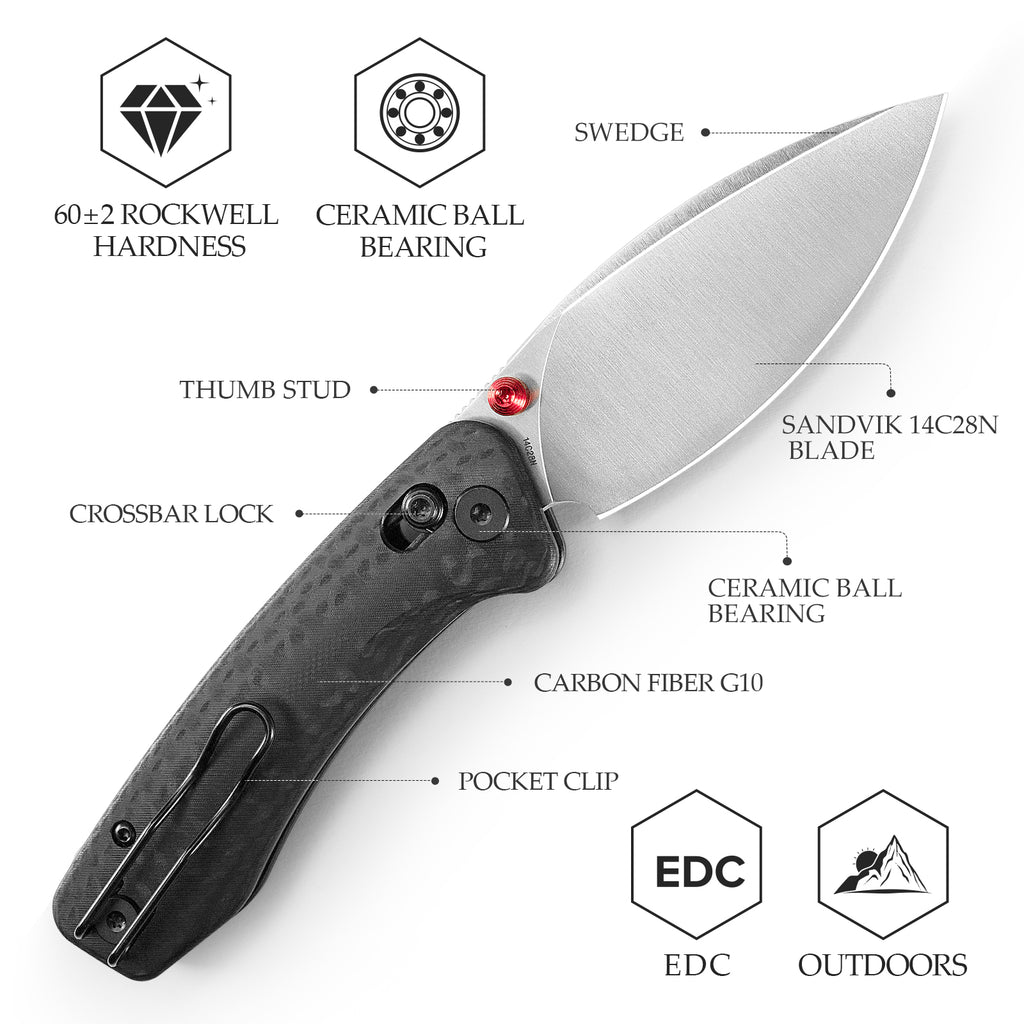 TRIVISA
Koala Plus-CG Crossbar Lock EDC Folding Pocket Knife, 2.99'' 14C28N Steel Blade, Carbon Fiber G10 Handle