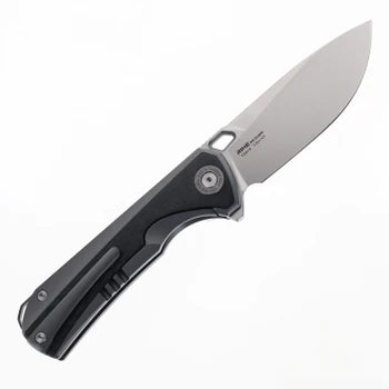 TwoSun Folding Knife Black Titanium/Carbon Fiber Handle YJ01-V1 Plain Edge Stonewash Finish TS419-YJ01-V1