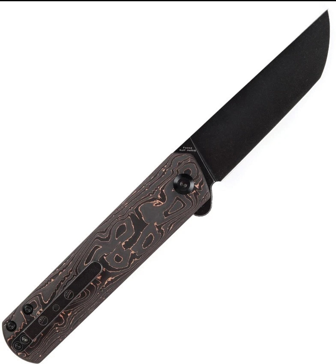 KANSEPT Foosa Slip Joint/Flipper Knife Copper Carbon Fiber Handle (3.06"CPM S35VN Blade) Rolf Helbig Design-K2020T3