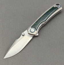 Vorixn "VERDANT" Flipper & Thumb Stud Knife Titanium & Lab-Created Turquoise Handle (3.6" 10Cr15CoMoV Blade) KB042