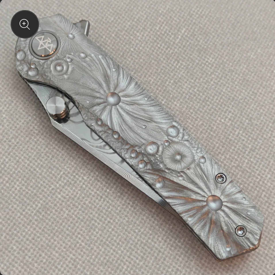 Vorixn “Impact Origin” Flipper & Thumb Stud Knife Titanium-Engraved Anodized Handle (3.6" Damascus steel Blade) KB098