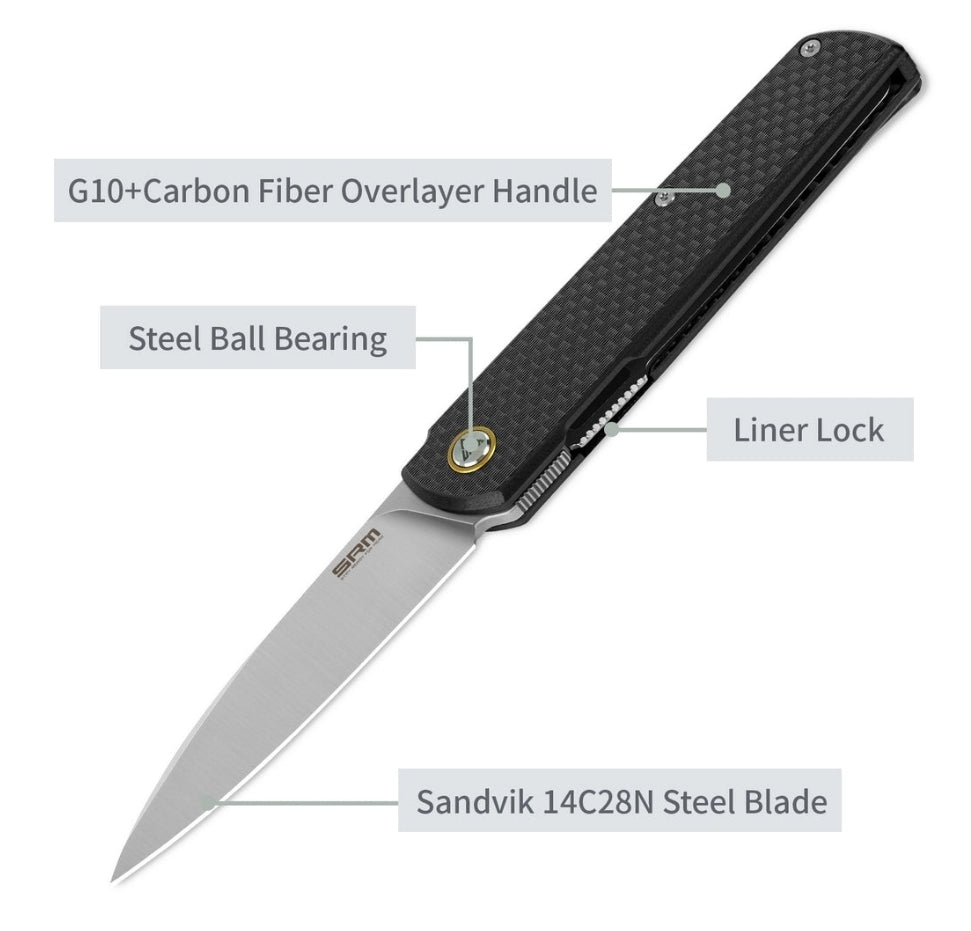 SRM Qrick 408L-KB (3.23“ 14C28N Blade, G10 Handle)