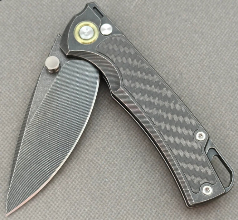 Vorixn RIHE Design Folding Knife Titanium+Carbon Fiber Handle (3.7" Bohler M390 Blade) KB077