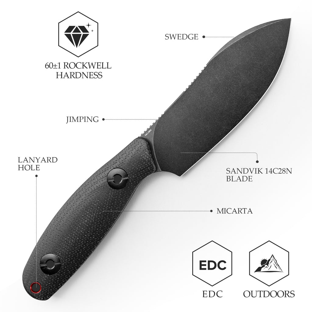 TRIVISA
Aubergine-BM Full-tang Straight Fixed Blade Knife, 3.86‘’ 14C28N Steel Black Stonewashed Blade, Micarta Handle