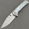 VORIXN "Ocean Mirage" Flipper & Thumb Stud Knife White Mother-of-pearl Inlaid Titanium Handle (3.8" Damascus Blade) KB084