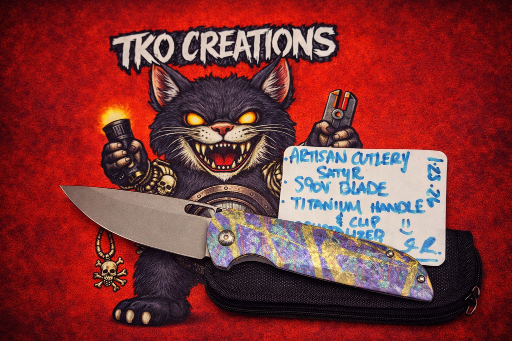 Artisan Cutlery Satyr ATZ-1852G-GY S90V Blade Titanium Handle Folding Knife (Custom Anodized Handle By TKO Creations)