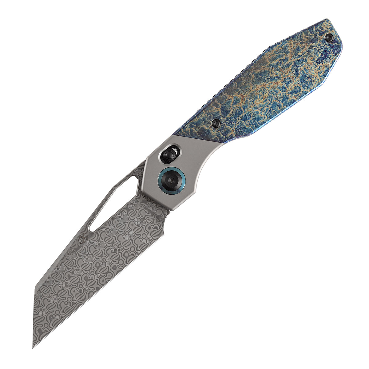 Kansept QTRO | Crossbar Lock | Stonewashed Titanium & Lightning Strike Finish Ti Inlay | 3.59" Damascus Blade | Luft Concepts Designed |K1118VA2