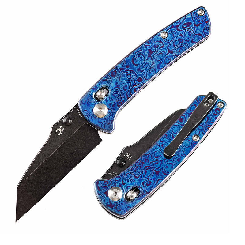 KANSEPT Main Street Thumb Studs/Crossbar Lock Knife Timascus Handle (3.36''CPM 20CV Blade) Dirk Pinkerton Design-K1015M1