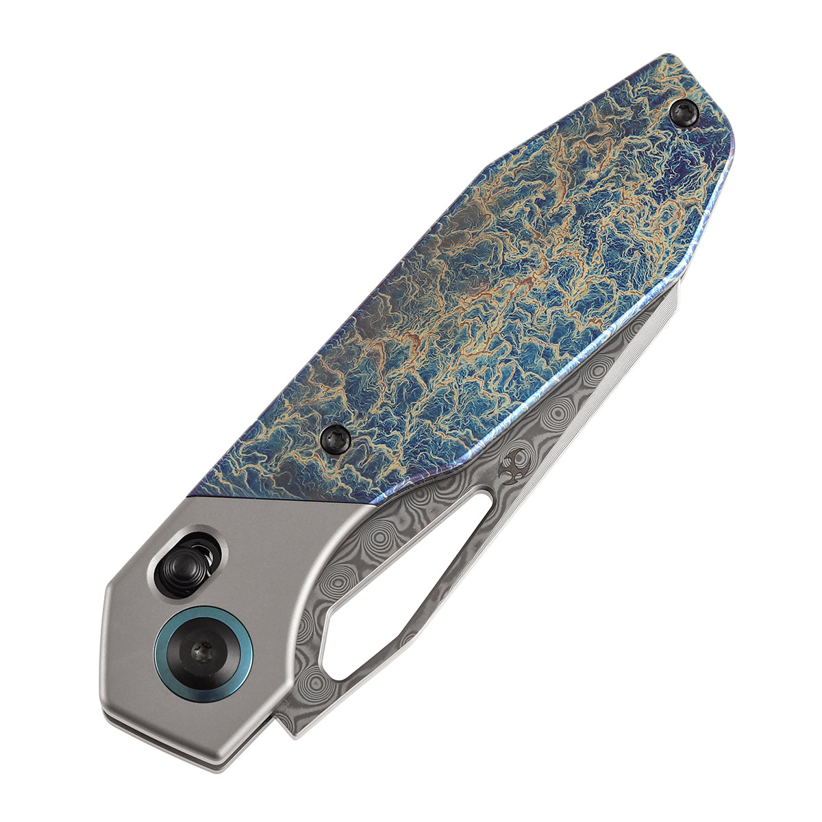 Kansept QTRO | Crossbar Lock | Stonewashed Titanium & Lightning Strike Finish Ti Inlay | 3.59" Damascus Blade | Luft Concepts Designed |K1118VA2