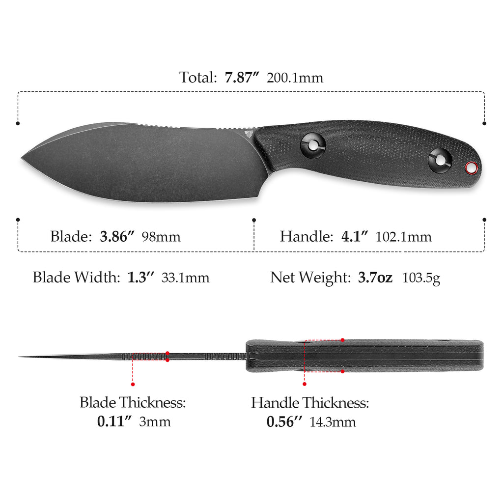 TRIVISA
Aubergine-BM Full-tang Straight Fixed Blade Knife, 3.86‘’ 14C28N Steel Black Stonewashed Blade, Micarta Handle