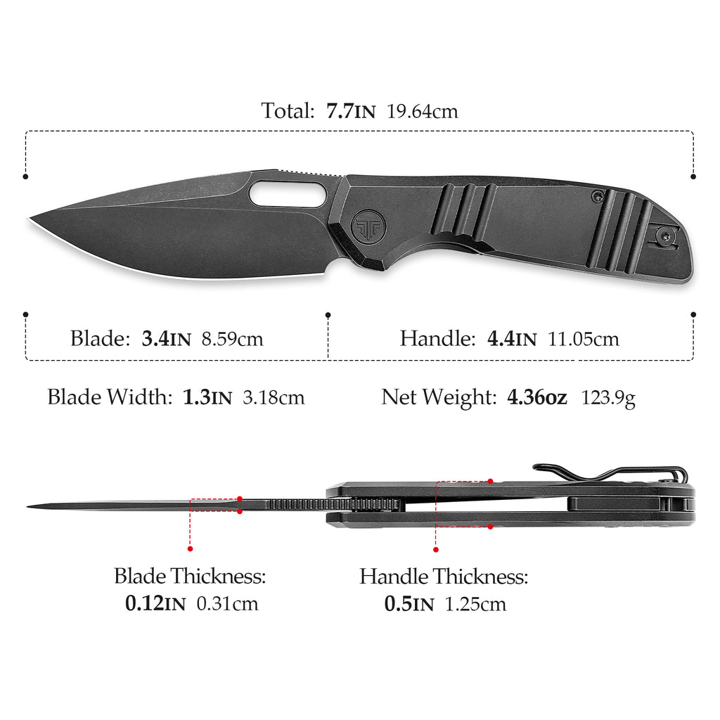 TRIVISA
Gecko Ultra-B Liner Lock Folding Pocket Knife, 3.4'' M390 Steel Blade, Titanium Handle