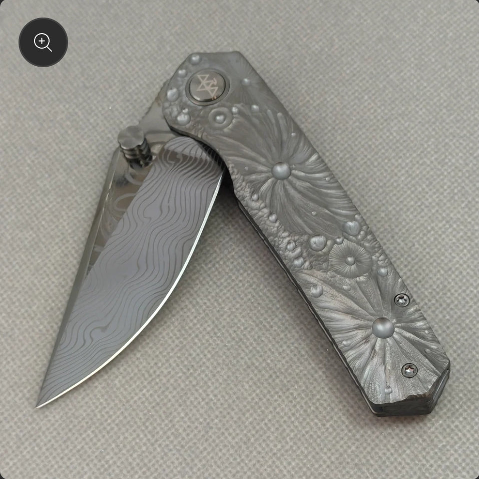 Vorixn “Impact Origin” Flipper & Thumb Stud Knife Titanium-Engraved Anodized Handle (3.6" Damascus steel Blade) KB098