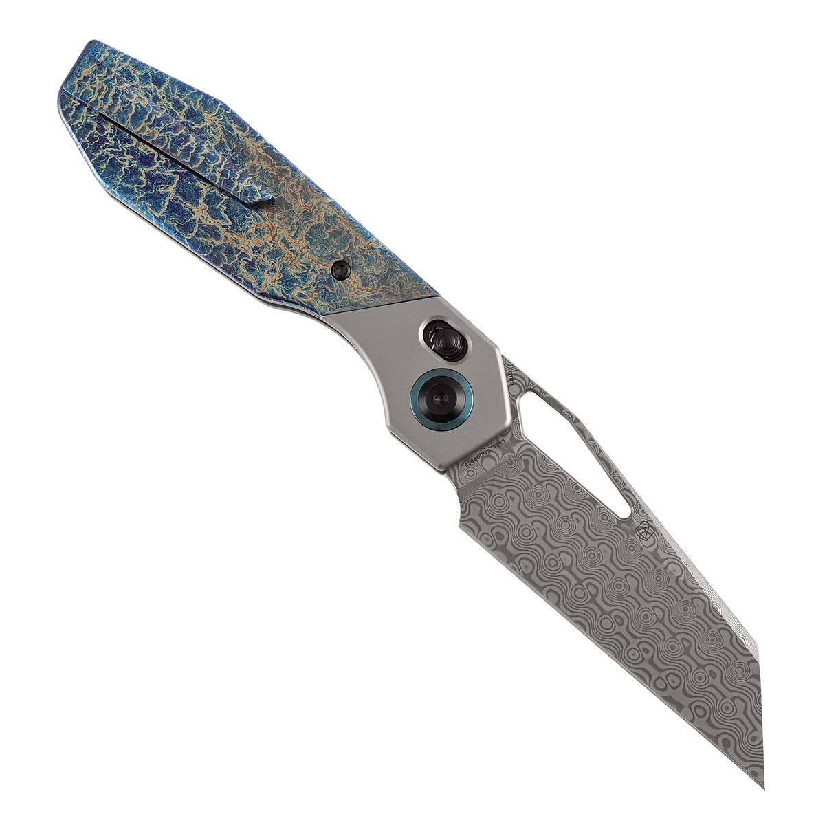 Kansept QTRO | Crossbar Lock | Stonewashed Titanium & Lightning Strike Finish Ti Inlay | 3.59" Damascus Blade | Luft Concepts Designed |K1118VA2