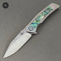VORIXN "Ocean Mirage" Flipper & Thumb Stud Knife Deep-sea Abalone Shell Inlay Titanium Handle (3.7" Damascus Blade) KB108