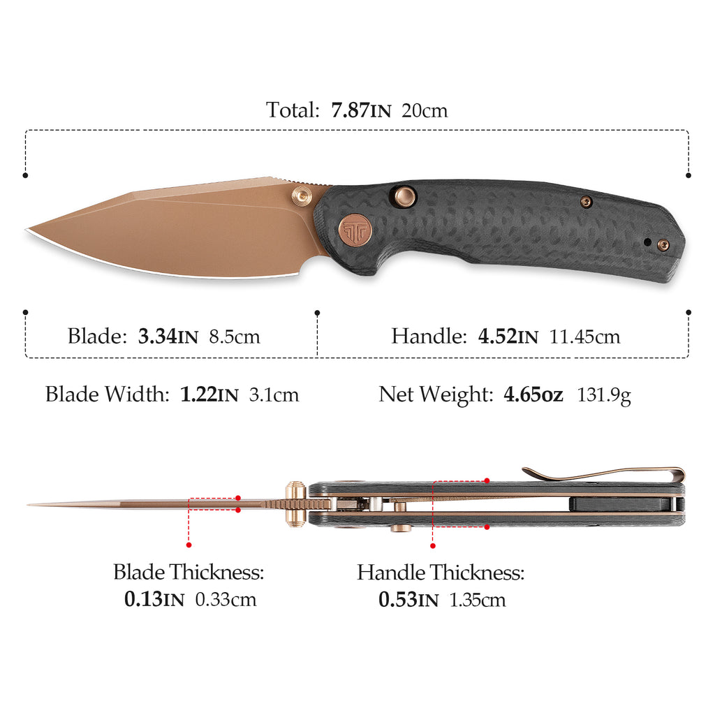 TRIVISA
Hornet Pro-CG Button Liner Lock EDC Folding Pocket Knife, 3.34" 14C28N Steel Blade, Carbon Fiber G10 Handle