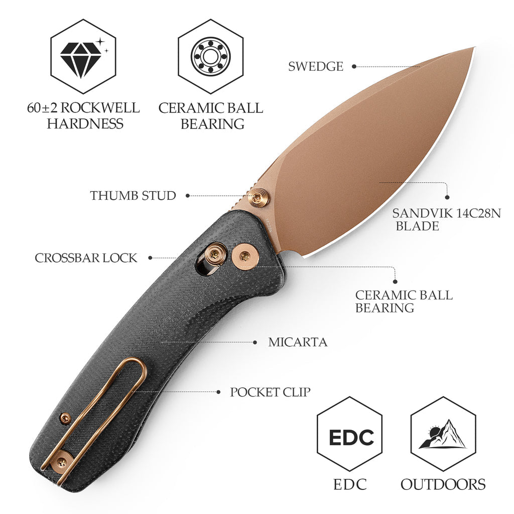 TRIVISA
Koala Plus-BM Crossbar Lock EDC Folding Pocket Knife, 2.99'' 14C28 Steel Blade, Micarta Handle