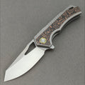 Vorixn David Chen Design Flipper & Thumb Hole Knife Titanium Copper Foil Carbon Fiber Handle (3.5" M390 Blade) KB080