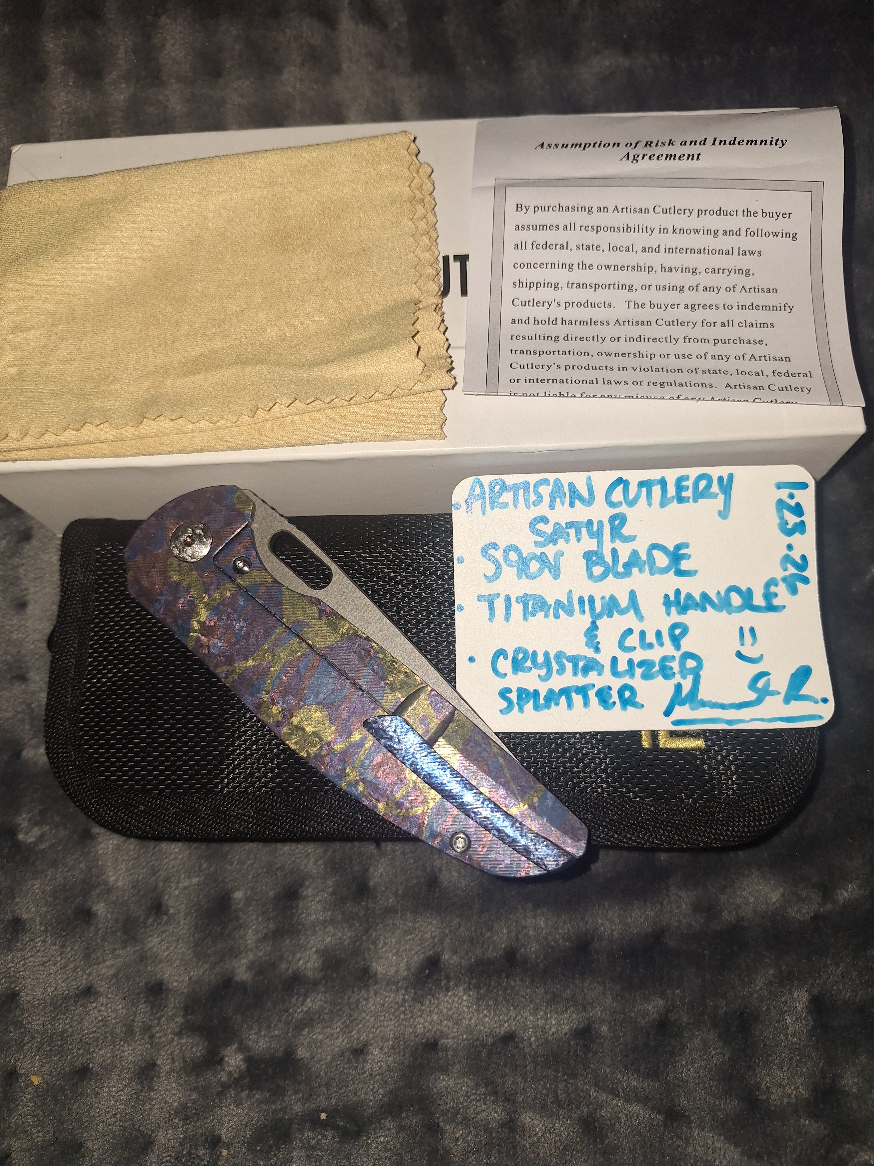 Artisan Cutlery Satyr ATZ-1852G-GY S90V Blade Titanium Handle Folding Knife (Custom Anodized Handle By TKO Creations)