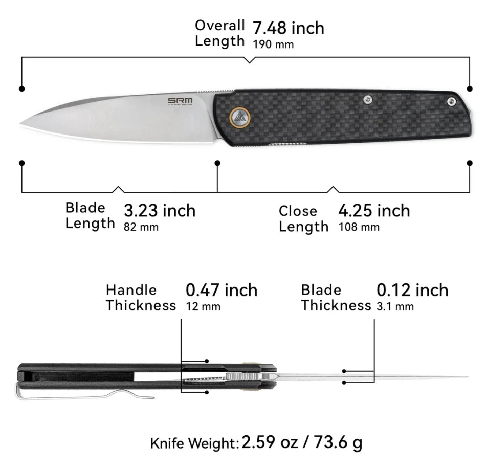 SRM Qrick 408L-KB (3.23“ 14C28N Blade, G10 Handle)