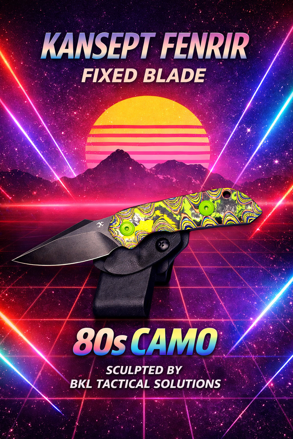 Kansept Fenrir Fixed Blade, 80s camo carbon sculpted by BKL Tactical Solutions