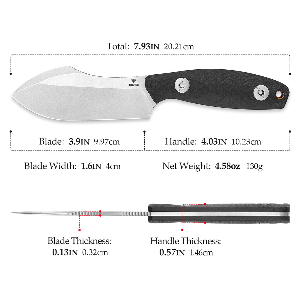 TRIVISA
Pumpkin-CG Full-tang Straight Fixed Blade Knife, 3.9‘’ 14C28N Steel Stonewash Blade, Carbon Fiber G10 Handle
