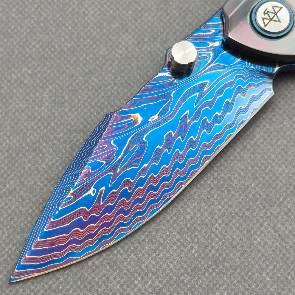 VORIXN "Spectra" (3.7" Damascus Blade) Zirconium Handle Flipper & Thumb Stud Folding Knife - KB127
