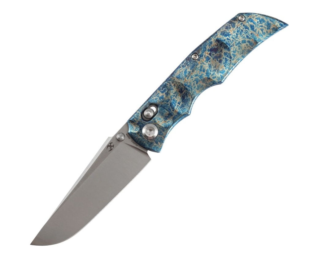 KANSEPT SIF Crossbar Lock Titanium with Dimples and Lightning Strike Finish Handle (3.76" CPM S35VN Blade) AGO Knives Designed- K1100V2