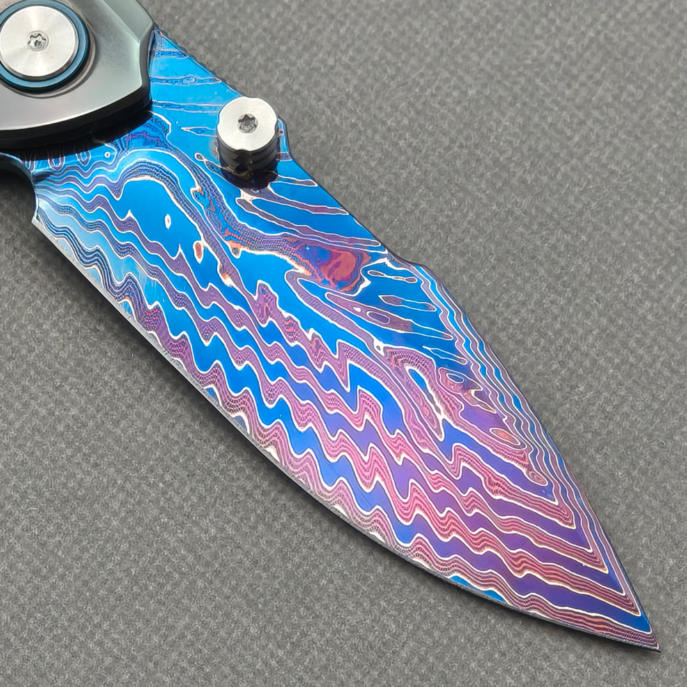 VORIXN "Spectra" (3.7" Damascus Blade) Zirconium Handle Flipper & Thumb Stud Folding Knife - KB127
