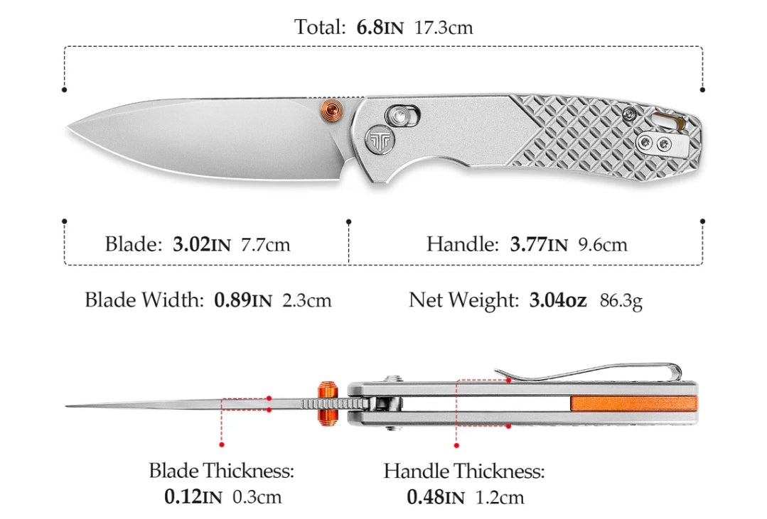 Dragonfly-O Axis Lock EDC Folding Pocket Knife, 2.99'' M390 Steel Blade, Titanium Handle