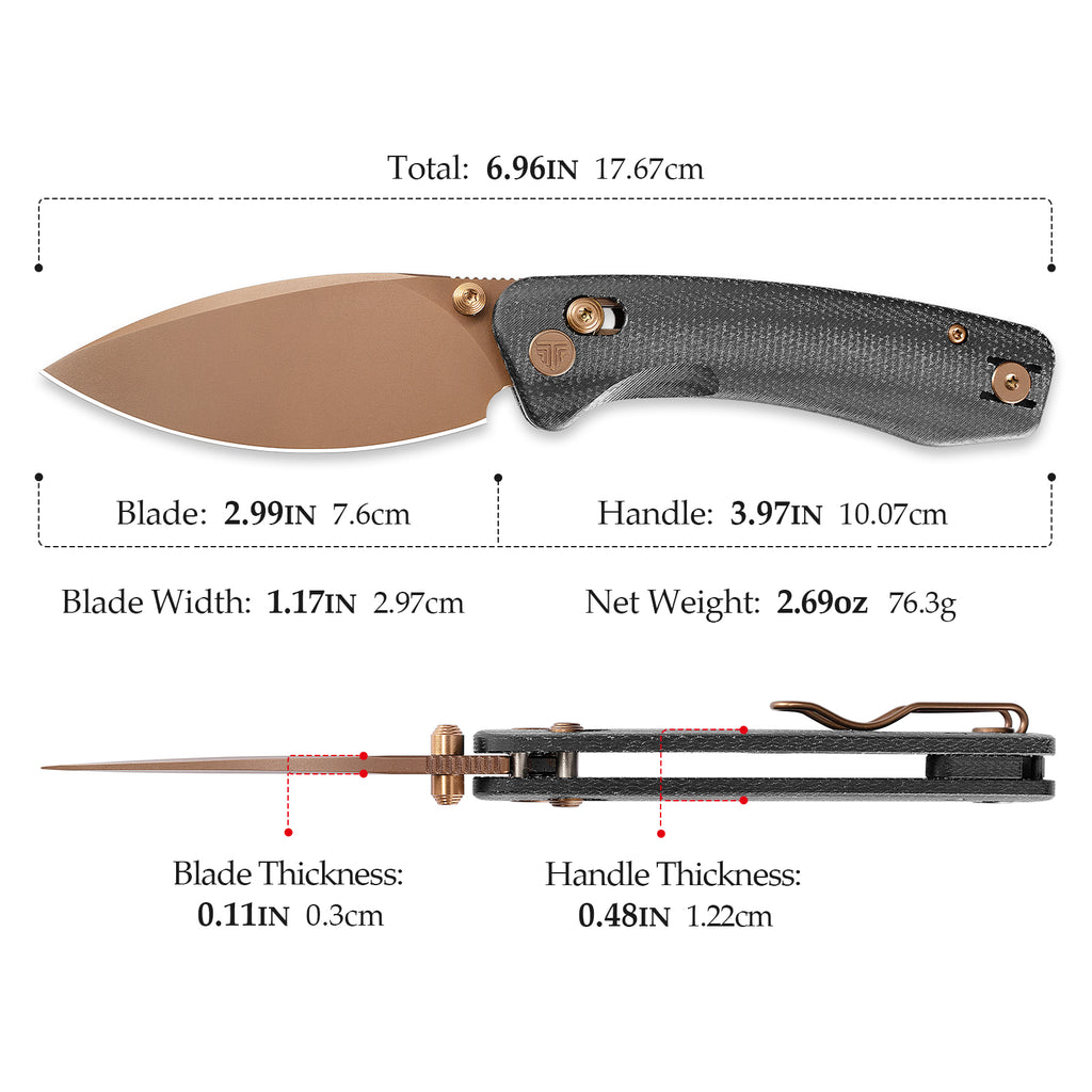 TRIVISA
Koala Plus-BM Crossbar Lock EDC Folding Pocket Knife, 2.99'' 14C28 Steel Blade, Micarta Handle
