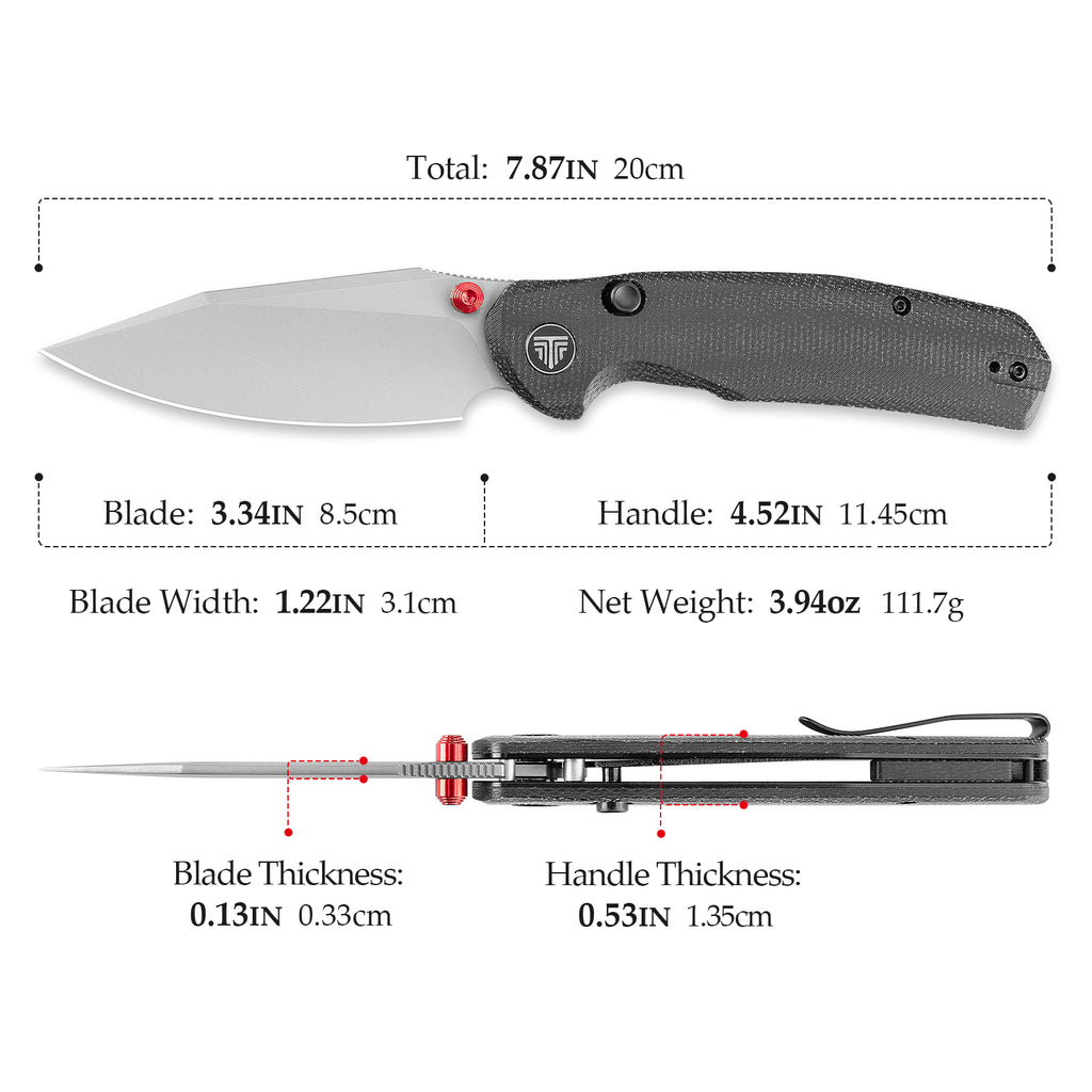 TRIVISA
Hornet Pro-BM Button Liner Lock EDC Folding Pocket Knife, 3.34" 14C28N Steel Blade, Micarta Handle
