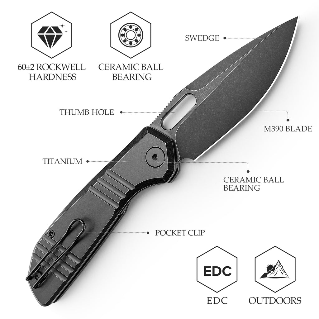 TRIVISA
Gecko Ultra-B Liner Lock Folding Pocket Knife, 3.4'' M390 Steel Blade, Titanium Handle