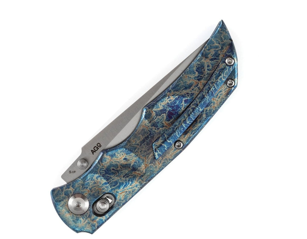 KANSEPT SIF Crossbar Lock Titanium with Dimples and Lightning Strike Finish Handle (3.76" CPM S35VN Blade) AGO Knives Designed- K1100V2
