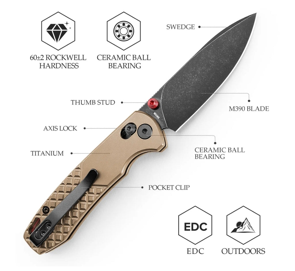 Dragonfly-O Axis Lock EDC Folding Pocket Knife, 2.99'' M390 Steel Blade, Titanium Handle