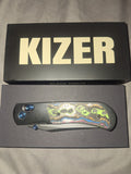 Kizer Tycho Clip Point - Black Titanium w/ 80s Camo Carbon inlays - Matte DLC Ultra S45VN BROP Exclusive