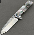 VORIXN "Ocean Mirage" Flipper & Thumb Stud Knife Black Mother-of-pearl Inlaid Titanium Handle (3.4" Damascus Blade) KB059