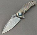 Vorixn "Titan Flame" Flipper & Thumb Stud Knife Hand Flame Titanium Handle (3.6" Damascus steel Blade) KB029